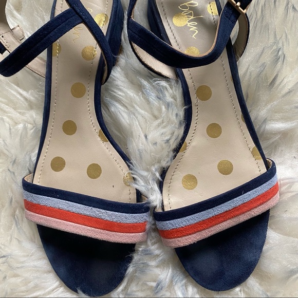 Boden  Zoe Navy Suede Striped Heeled Sandals
Boden size 38. In good condition - Picture 14 of 16